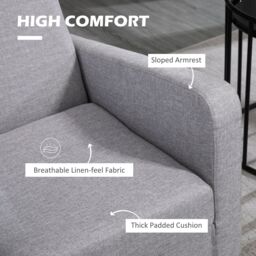 HOMCOM Modern Armchair Accent Chair with Rubber Wood Legs for Bedroom in Light Grey - thumbnail 6