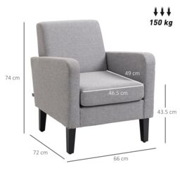 HOMCOM Modern Armchair Accent Chair with Rubber Wood Legs for Bedroom in Light Grey - thumbnail 3