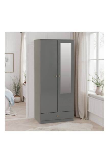 Seconique Denver 2 Door 1 Drawer Mirrored Wardrobe - Grey Gloss - image 1