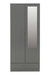 Seconique Denver 2 Door 1 Drawer Mirrored Wardrobe - Grey Gloss - thumbnail 3