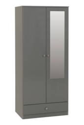 Seconique Denver 2 Door 1 Drawer Mirrored Wardrobe - Grey Gloss - thumbnail 2