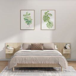 Berkfield Home Bed Headboard with Cabinets Sonoma Oak Engineered Wood in Brown - thumbnail 1