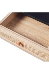 H&O Direct Floating Bedroom Nightstand with Pseudo-rattan Drawer in Black - thumbnail 4