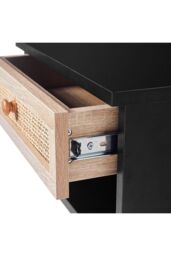 H&O Direct Floating Bedroom Nightstand with Pseudo-rattan Drawer in Black - thumbnail 5