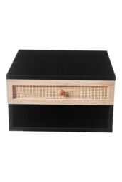 H&O Direct Floating Bedroom Nightstand with Pseudo-rattan Drawer in Black - thumbnail 2