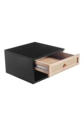 H&O Direct Floating Bedroom Nightstand with Pseudo-rattan Drawer in Black - thumbnail 3