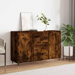 Berkfield Home Sideboard Smoked Oak 104x35x70 cm Engineered Wood in Brown - Size: 104 x 35 x 70 cm - thumbnail 2