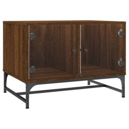 Berkfield Home Coffee Table with Glass Doors Brown Oak 68.5x50x50 cm - thumbnail 1