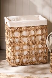 Dibor Traditional Style Wicker Large Rectangular Indoor Storage Basket with Cotton H59 x W51cm in Natural