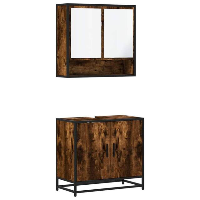 Berkfield Home 2 Piece Bathroom Furniture Set Smoked Oak Engineered Wood in Brown - image 1