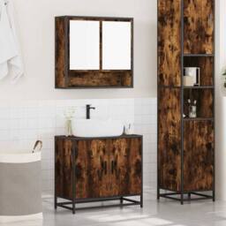 Berkfield Home 2 Piece Bathroom Furniture Set Smoked Oak Engineered Wood in Brown - thumbnail 3