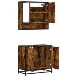 Berkfield Home 2 Piece Bathroom Furniture Set Smoked Oak Engineered Wood in Brown - thumbnail 8