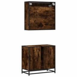 Berkfield Home 2 Piece Bathroom Furniture Set Smoked Oak Engineered Wood in Brown - thumbnail 7