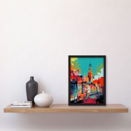Artery8 Nottingham City England Cityscape Vibrant Abstract Artwork Framed Wall Art Print A4 in Black - thumbnail 2