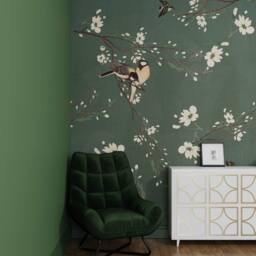 Superfresco Easy Birds & Blossom Dark Green Print To Order 3m x 2.8m Mural - thumbnail 1