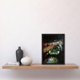 Artery8 Wall Art Print Classic Sports Car British Racing Green Night Race Action Painting For Him Fan Man Cave Art Framed in Black - Size: A4 - thumbnail 4