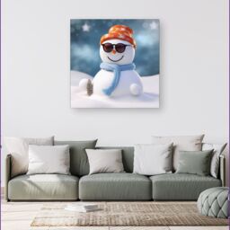 Warren Reed - Designer Smily Snowman Canvas in White - Size: w40 inch x h40 inch - thumbnail 1