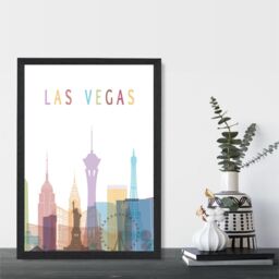 ARTZE Las Vegas Colourful City Skyline Framed Print SIZE: A2 with Black Frame in Pale Blue - Size: A4 - thumbnail 2