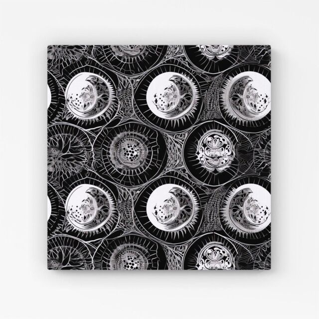 "Warren Reed - Designer Black White Moon & Sun Canvas in Grey - Size: W30"" x H30""" - image 1