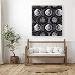 "Warren Reed - Designer Black White Moon & Sun Canvas in Grey - Size: W30"" x H30""" - thumbnail 3