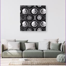 "Warren Reed - Designer Black White Moon & Sun Canvas in Grey - Size: W30"" x H30""" - thumbnail 4