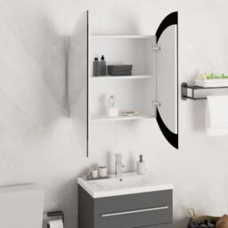 Berkfield Home Bathroom Cabinet with Round Mirror&LED White 54x54x17.5 cm - thumbnail 4