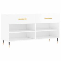 Berkfield Home Shoe Bench High Gloss White 102x35x55 cm Engineered Wood - Size: 102 x 35 x 55 cm