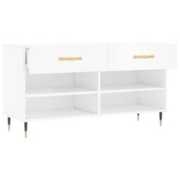 Berkfield Home Shoe Bench High Gloss White 102x35x55 cm Engineered Wood - Size: 102 x 35 x 55 cm - thumbnail 5