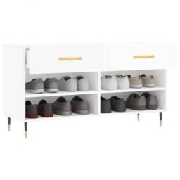 Berkfield Home Shoe Bench High Gloss White 102x35x55 cm Engineered Wood - Size: 102 x 35 x 55 cm - thumbnail 4