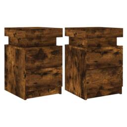 Berkfield Home Beautiful Bedside Cabinets with LED Lights 2 pcs Smoked Oak 35x39 in Brown - thumbnail 3