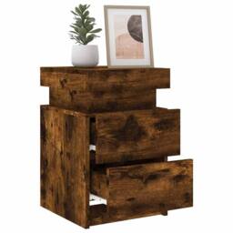 Berkfield Home Beautiful Bedside Cabinets with LED Lights 2 pcs Smoked Oak 35x39 in Brown - thumbnail 5
