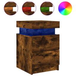 Berkfield Home Beautiful Bedside Cabinets with LED Lights 2 pcs Smoked Oak 35x39 in Brown - thumbnail 7