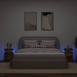 Berkfield Home Beautiful Bedside Cabinets with LED Lights 2 pcs Smoked Oak 35x39 in Brown - thumbnail 4