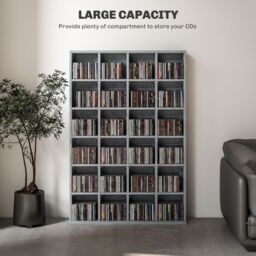 HOMCOM DVD CD Media Storage Rack, Video Display Unit, 89 x 130.5 cm, Grey - Size: 89 x 130.5 cm - thumbnail 4