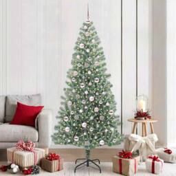 Berkfield Home Stunning Artificial Christmas Tree Snow Flocked with LED Light 210 cm in Green - thumbnail 2