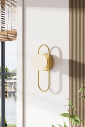 H&O Direct Golden Wall Light with Frosted Glass Bulb in Gold - thumbnail 2