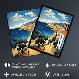 "Artery8 Wall Art Print Italian Coastal Cityscape at Summer Oil Painting Poster Picture in Blue - Size: W18"" x H24""" - thumbnail 2