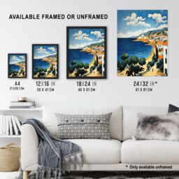 "Artery8 Wall Art Print Italian Coastal Cityscape at Summer Oil Painting Poster Picture in Blue - Size: W18"" x H24""" - thumbnail 3