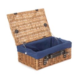 Red Hamper Wicker 36cm Double Steamed Picnic Basket with Cotton Lining in Blue