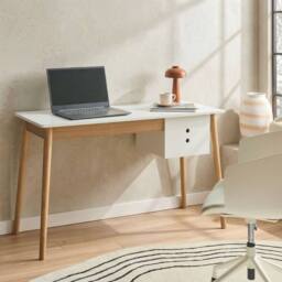 Wyld and Coco Desk White with Pine Accents 120 x 50 cm with Drawer Storage - thumbnail 1