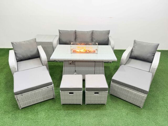 Fimous Rattan Lounge Sofa Set 9 Seater Outdoor Garden Furniture Sets in Light Grey - image 1