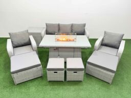 Fimous Rattan Lounge Sofa Set 9 Seater Outdoor Garden Furniture Sets in Light Grey - thumbnail 2
