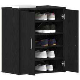 Berkfield Home Black Oak Shoe Cabinet 60x35x70 cm Made from Engineered Wood - Size: 60 x 35 x 70 cm - thumbnail 3