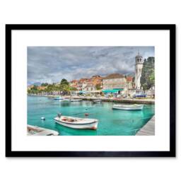 "Artery8 Croatia Harbour Boats Cavtat Home Decor 12x16"" Framed Wall Art in Blue - Size: W12"" x H16""" - thumbnail 1