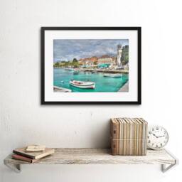 "Artery8 Croatia Harbour Boats Cavtat Home Decor 12x16"" Framed Wall Art in Blue - Size: W12"" x H16""" - thumbnail 2
