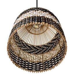 Wyld and Coco Pendant Lamp Handmade Black and White Rattan Shade Iron Boho Lighting - thumbnail 6