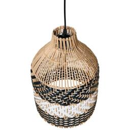 Wyld and Coco Pendant Lamp Handmade Black and White Rattan Shade Iron Boho Lighting - thumbnail 5