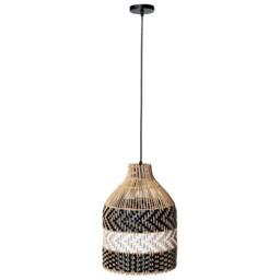 Wyld and Coco Pendant Lamp Handmade Black and White Rattan Shade Iron Boho Lighting - thumbnail 4