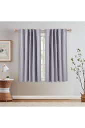 Living and Home 2 Panels Grey Faux Linen Back Tab or Rod Pocket Blackout Curtains for Bedroom, Living Room, 117cm W x 137cm H - thumbnail 1