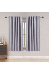 Living and Home 2 Panels Grey Faux Linen Back Tab or Rod Pocket Blackout Curtains for Bedroom, Living Room, 117cm W x 137cm H - thumbnail 2